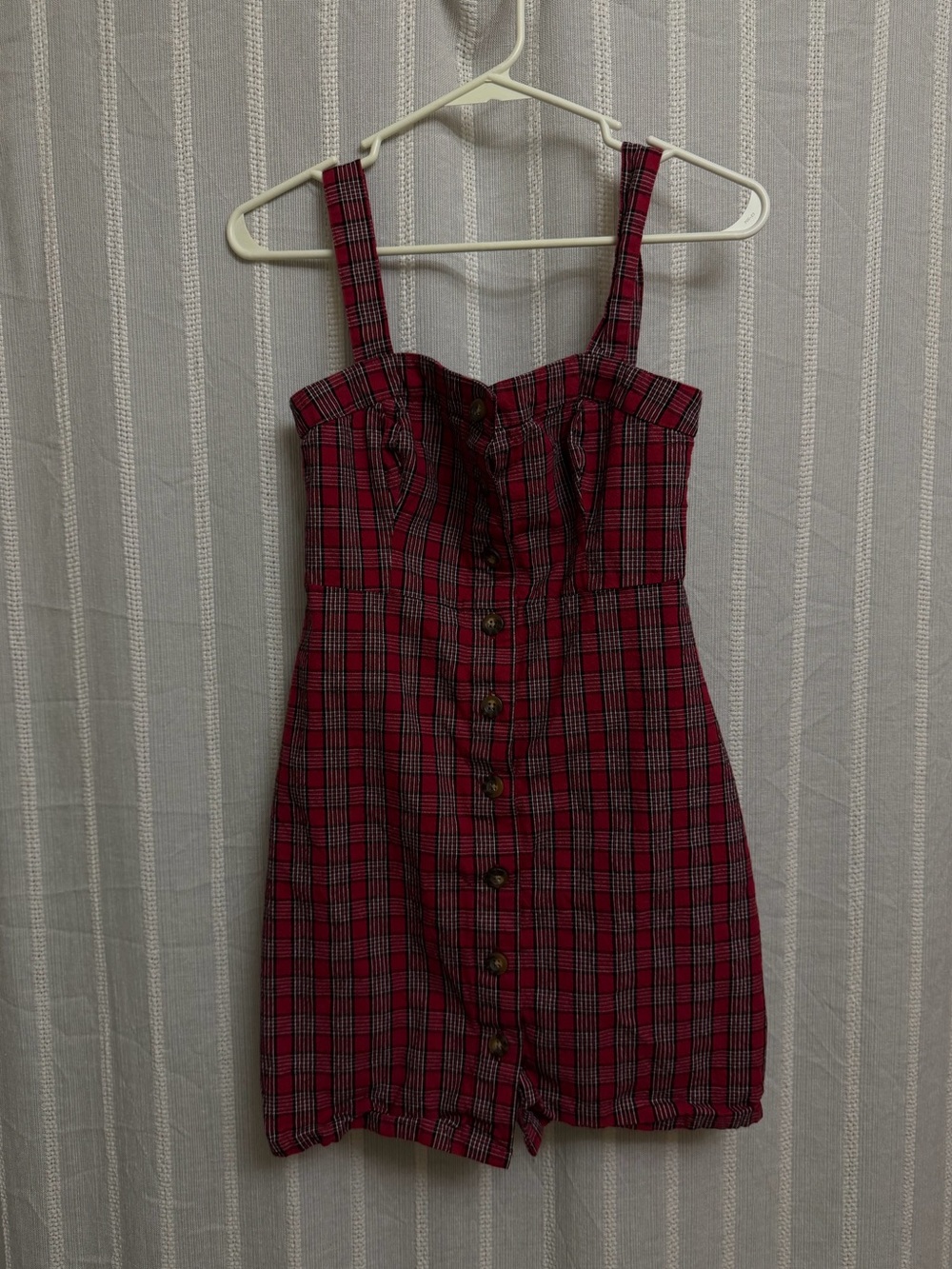 Hollister Co. Red Plaid Button-Front Mini Dress Size Extra Small